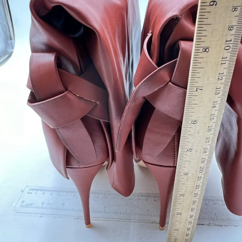 Pazzion Brown Retro Pointy Toe High Heel Partial Zipper Fold Over Knee High Boot